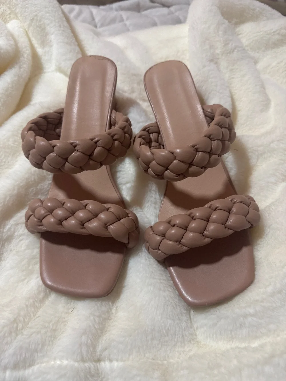 Tan/Nude Braided Strap Low Heel Sandal